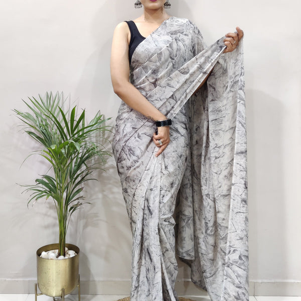 NOZ2TOZ Women's Chiffon Grey Printed Ready to Wear With Blouse Piece - Distacart