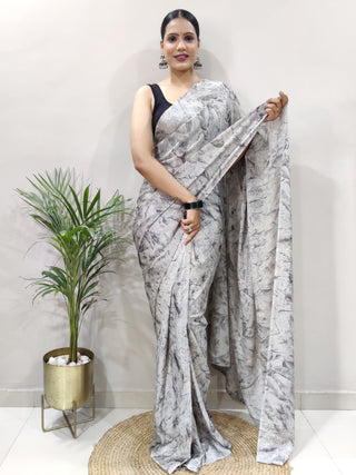 NOZ2TOZ Women's Chiffon Grey Printed Ready to Wear With Blouse Piece - Distacart