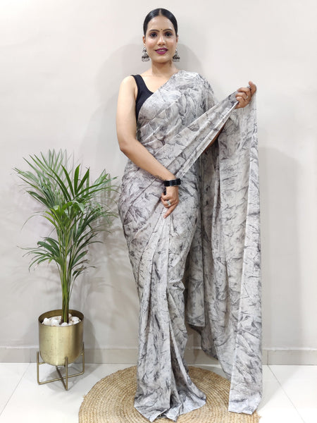NOZ2TOZ Women's Chiffon Grey Printed Ready to Wear With Blouse Piece - Distacart