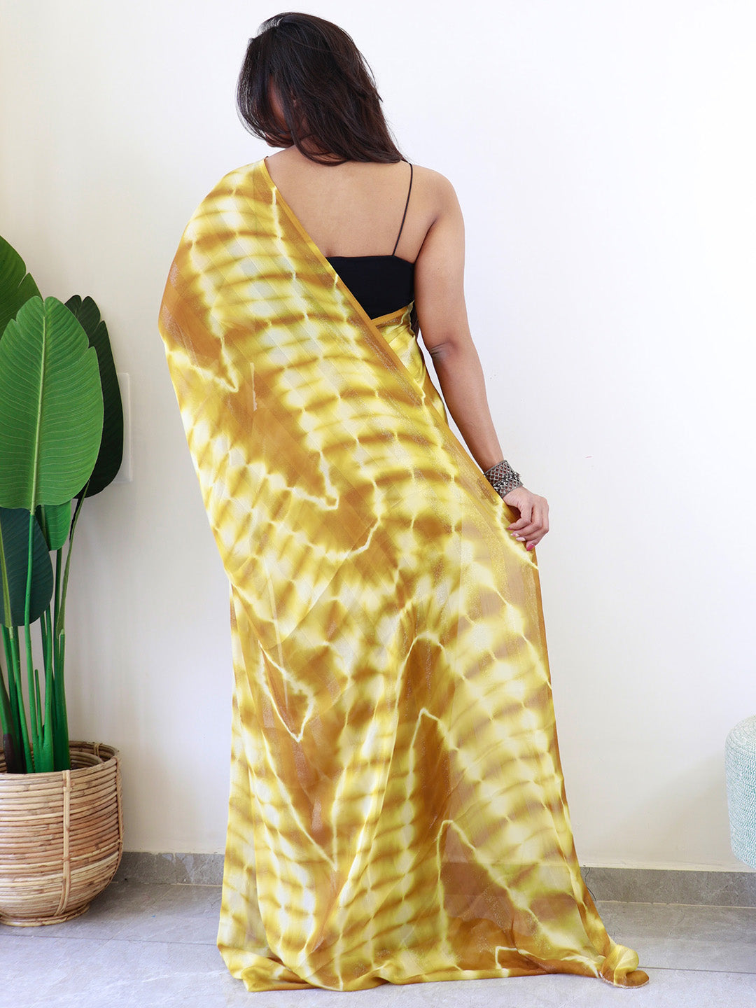 NOZ2TOZ Women's Georgette Mustard Printed Ready to Wear With Blouse Piece - Distacart