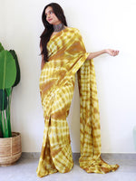 Thumbnail for NOZ2TOZ Women's Georgette Mustard Printed Ready to Wear With Blouse Piece - Distacart