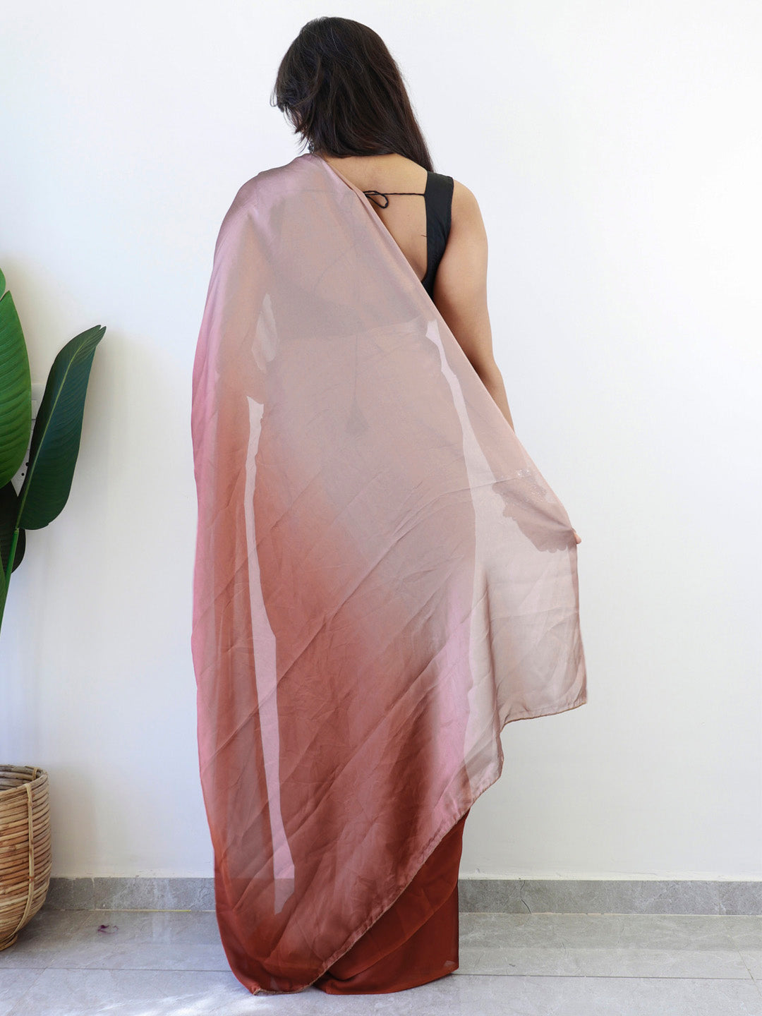 NOZ2TOZ Women's Georgette Printed Ready to Wear With Blouse Piece - Brown - Distacart