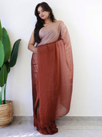 Thumbnail for NOZ2TOZ Women's Georgette Printed Ready to Wear With Blouse Piece - Brown - Distacart
