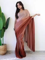 Thumbnail for NOZ2TOZ Women's Georgette Printed Ready to Wear With Blouse Piece - Brown - Distacart