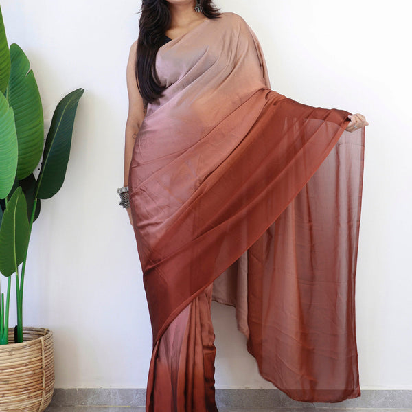 NOZ2TOZ Women's Georgette Printed Ready to Wear With Blouse Piece - Brown - Distacart