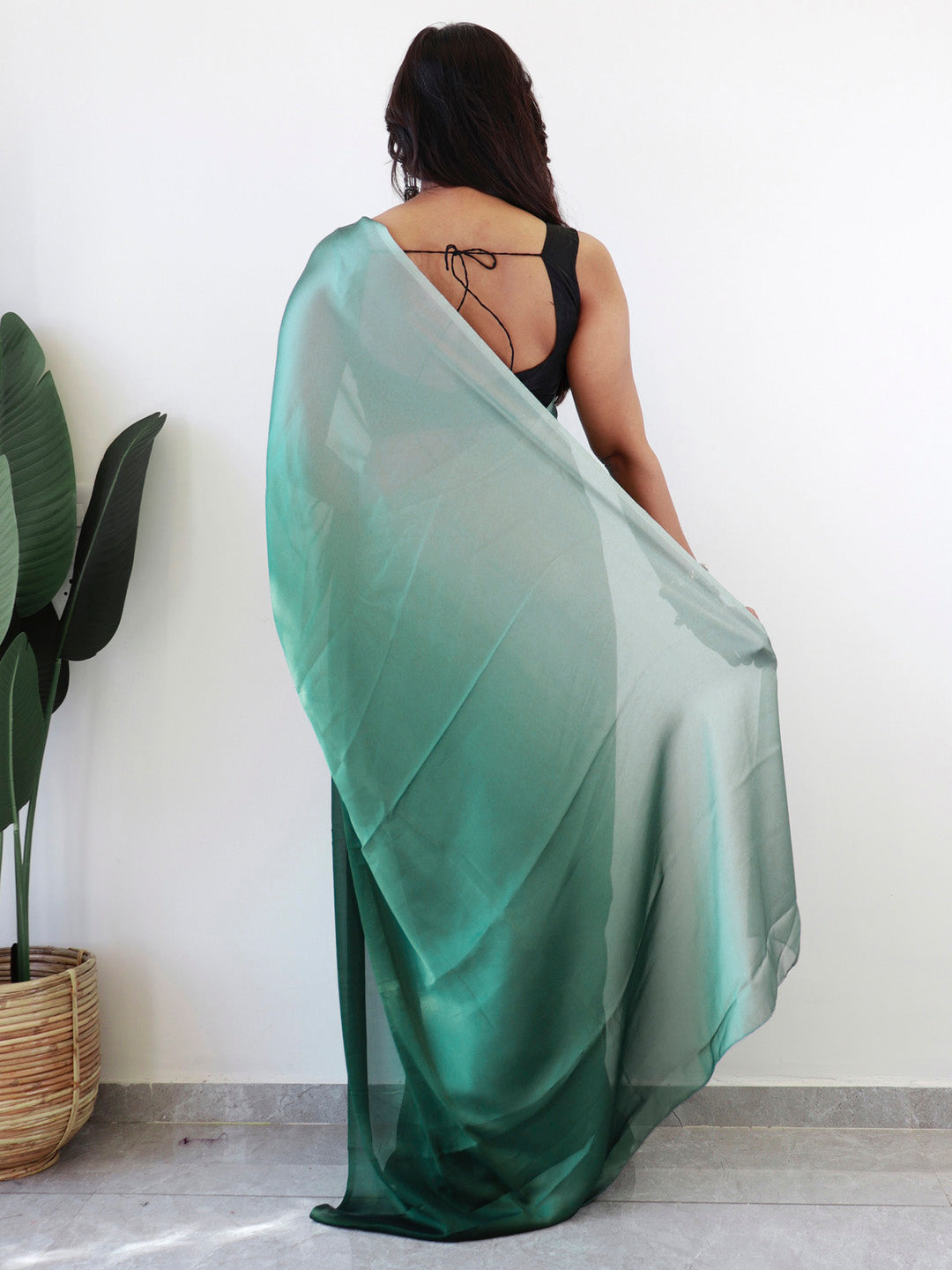 NOZ2TOZ Women's Georgette Printed Ready to Wear With Blouse Piece - Green - Distacart