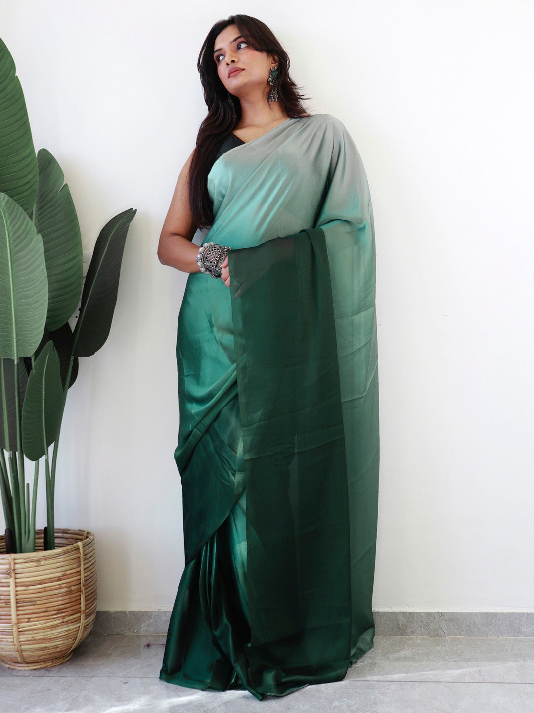 NOZ2TOZ Women's Georgette Printed Ready to Wear With Blouse Piece - Green - Distacart