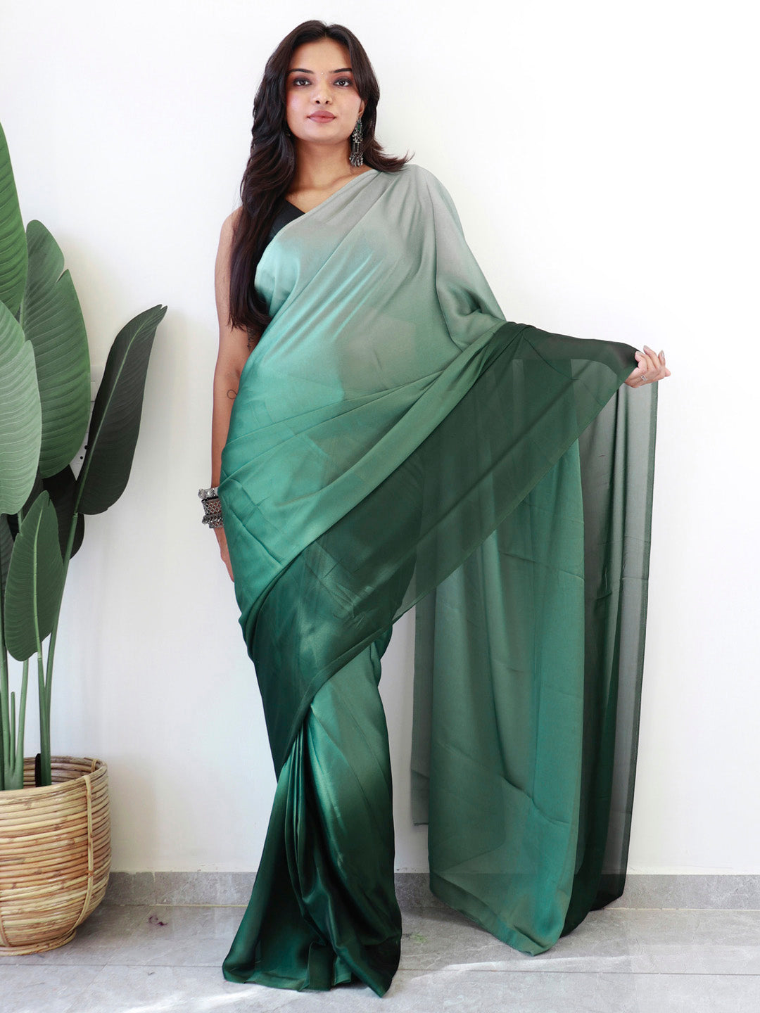 NOZ2TOZ Women's Georgette Printed Ready to Wear With Blouse Piece - Green - Distacart