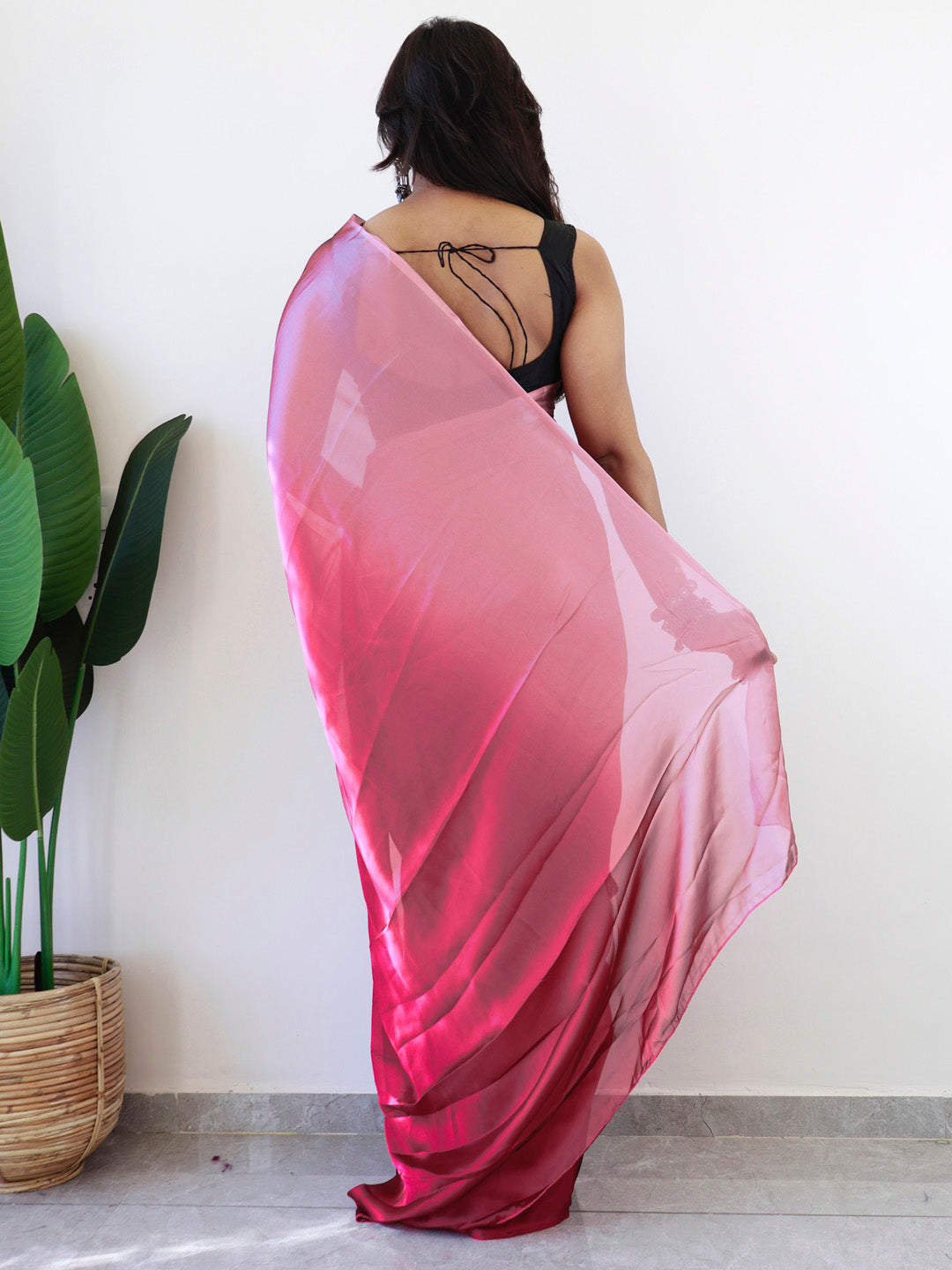 NOZ2TOZ Women's Georgette Printed Ready to Wear With Blouse Piece - Pink - Distacart