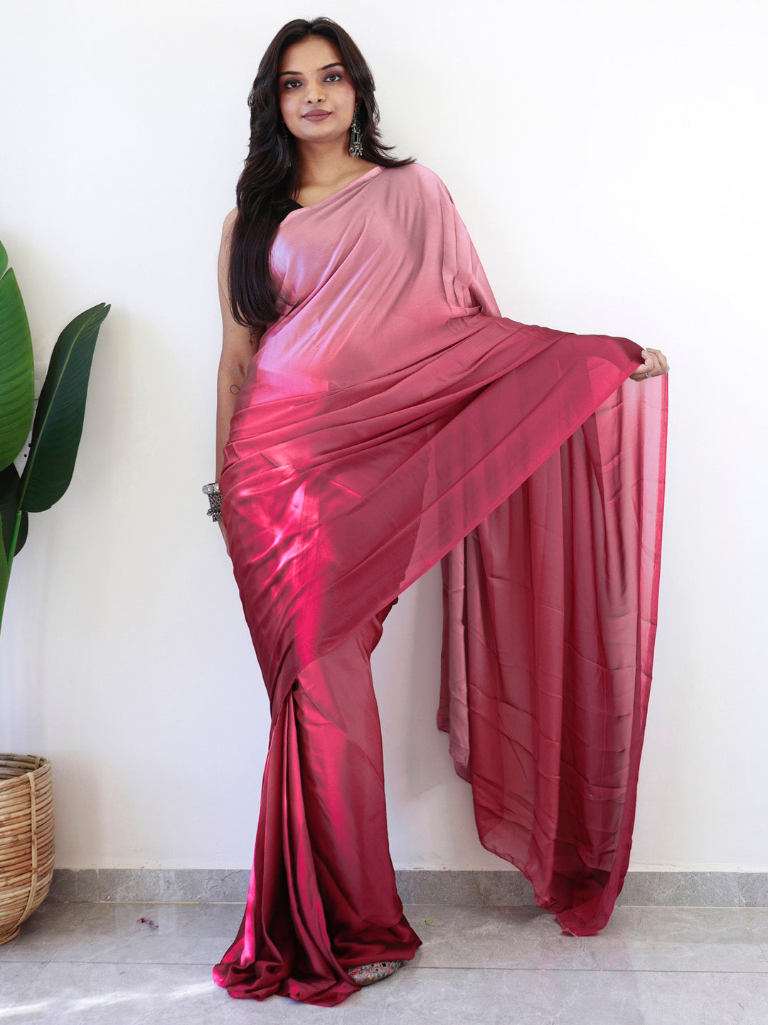 NOZ2TOZ Women's Georgette Printed Ready to Wear With Blouse Piece - Pink - Distacart