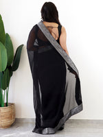 Thumbnail for NOZ2TOZ Women's Georgette Embellished Ready to Wear With Blouse Piece - Black - Distacart