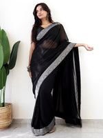 Thumbnail for NOZ2TOZ Women's Georgette Embellished Ready to Wear With Blouse Piece - Black - Distacart