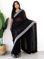 Thumbnail for NOZ2TOZ Women's Georgette Embellished Ready to Wear With Blouse Piece - Black - Distacart