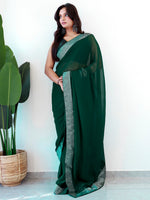 Thumbnail for NOZ2TOZ Women's Georgette Embellished Ready to Wear With Blouse Piece - Green - Distacart