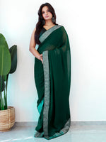 Thumbnail for NOZ2TOZ Women's Georgette Embellished Ready to Wear With Blouse Piece - Green - Distacart