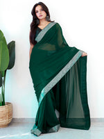 Thumbnail for NOZ2TOZ Women's Georgette Embellished Ready to Wear With Blouse Piece - Green - Distacart