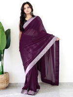 Thumbnail for NOZ2TOZ Women's Georgette Embellished Ready to Wear With Blouse Piece - Magenta - Distacart
