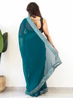 Thumbnail for NOZ2TOZ Women's Georgette Embellished Ready to Wear With Blouse Piece - Teal blue - Distacart