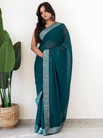 Thumbnail for NOZ2TOZ Women's Georgette Embellished Ready to Wear With Blouse Piece - Teal blue - Distacart