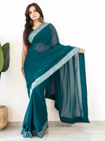 Thumbnail for NOZ2TOZ Women's Georgette Embellished Ready to Wear With Blouse Piece - Teal blue - Distacart