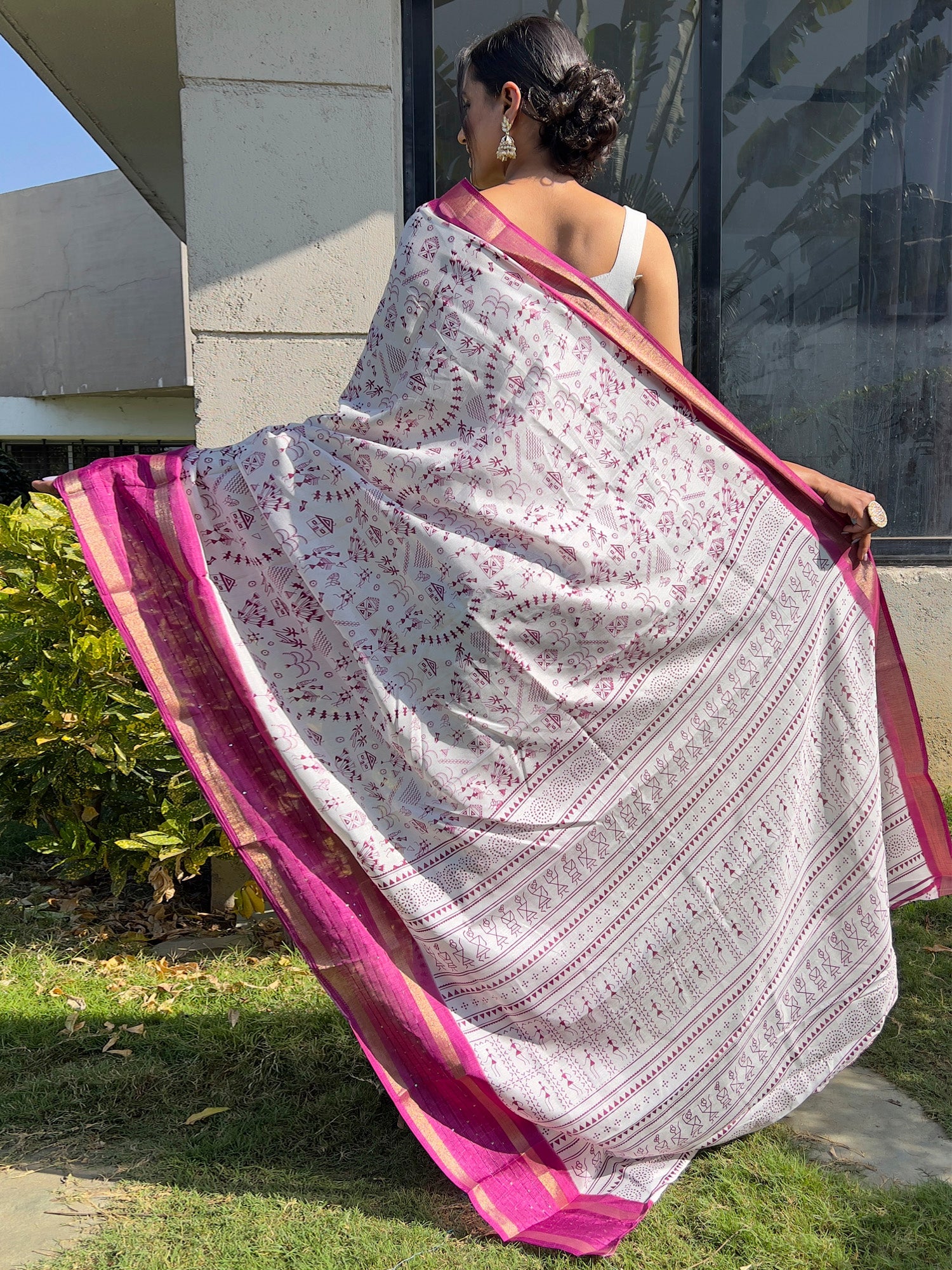 NOZ2TOZ Women's Dola Silk White Printed Ready to Wear With Blouse Piece - Distacart