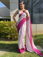 Thumbnail for NOZ2TOZ Women's Dola Silk White Printed Ready to Wear With Blouse Piece - Distacart