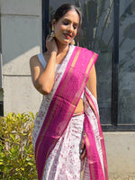 Thumbnail for NOZ2TOZ Women's Dola Silk White Printed Ready to Wear With Blouse Piece - Distacart