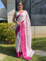 Thumbnail for NOZ2TOZ Women's Dola Silk White Printed Ready to Wear With Blouse Piece - Distacart