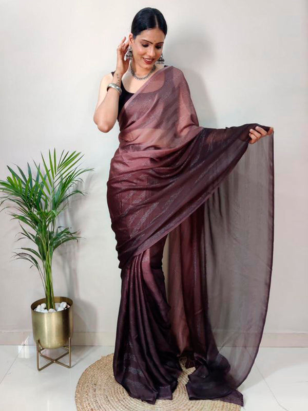NOZ2TOZ Women's Georgette Burgundy Printed Ready to Wear With Blouse Piece - Distacart