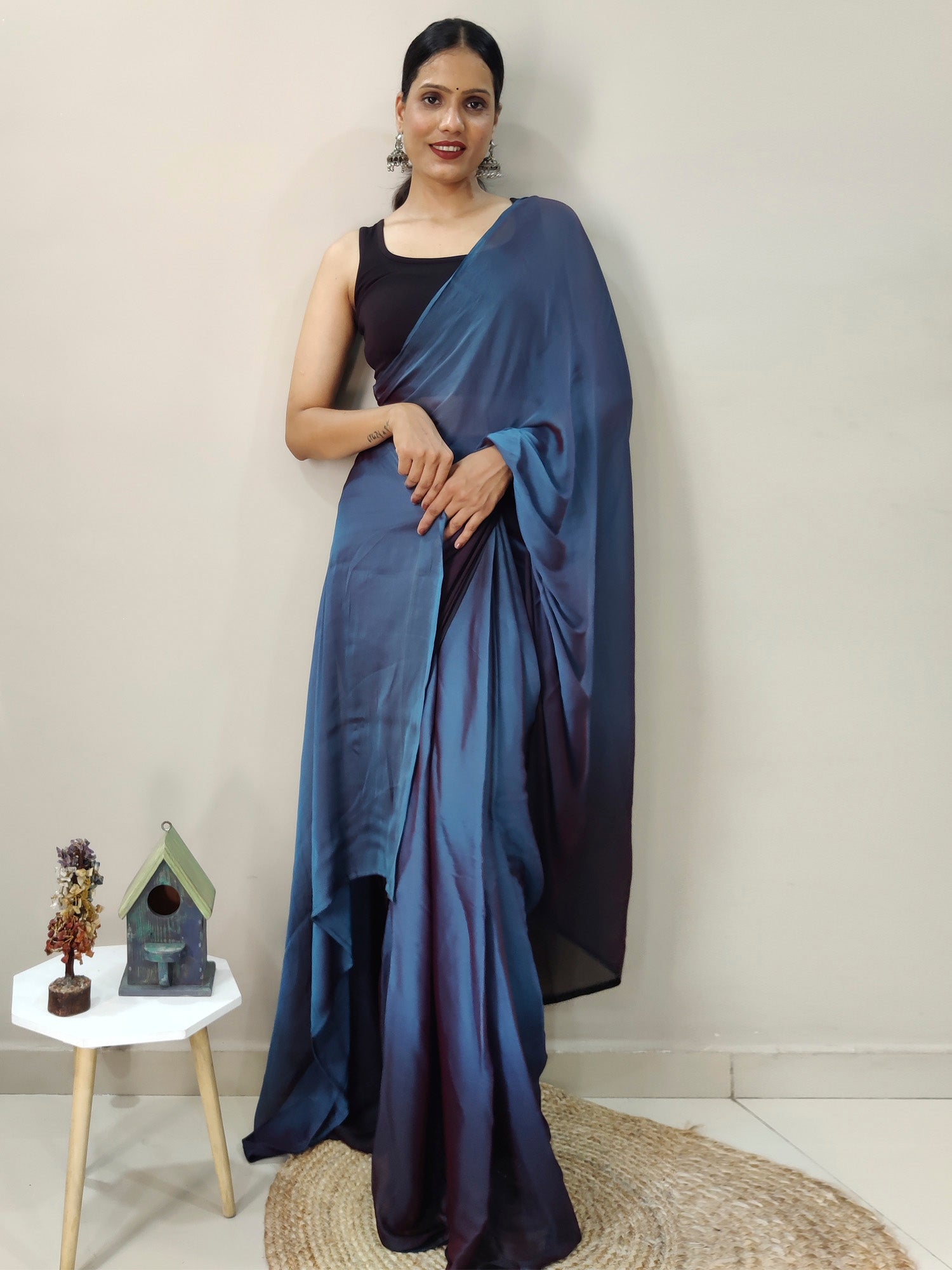 NOZ2TOZ Women's Nylon Teal blue Printed Ready to Wear With Blouse Piece - Distacart