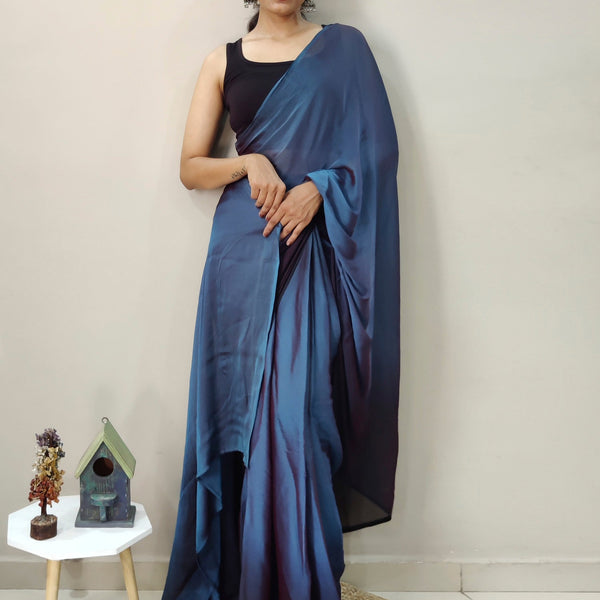 NOZ2TOZ Women's Nylon Teal blue Printed Ready to Wear With Blouse Piece - Distacart