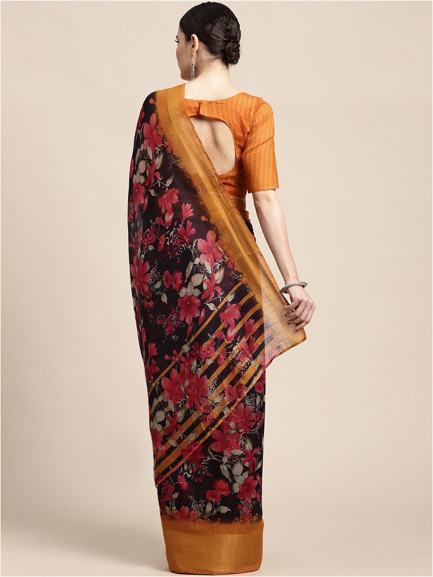 NOZ2TOZ Women's Linen Black Printed Ready to Wear With Blouse Piece - Distacart