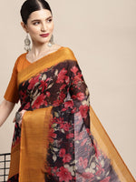 Thumbnail for NOZ2TOZ Women's Linen Black Printed Ready to Wear With Blouse Piece - Distacart