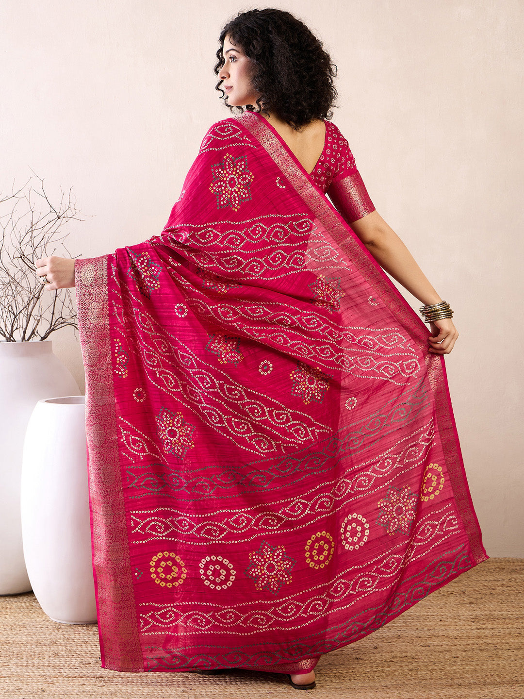 NOZ2TOZ Women's Muga Silk Pink Printed Ready to Wear With Blouse Piece - Distacart