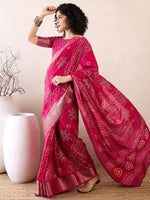 Thumbnail for NOZ2TOZ Women's Muga Silk Pink Printed Ready to Wear With Blouse Piece - Distacart