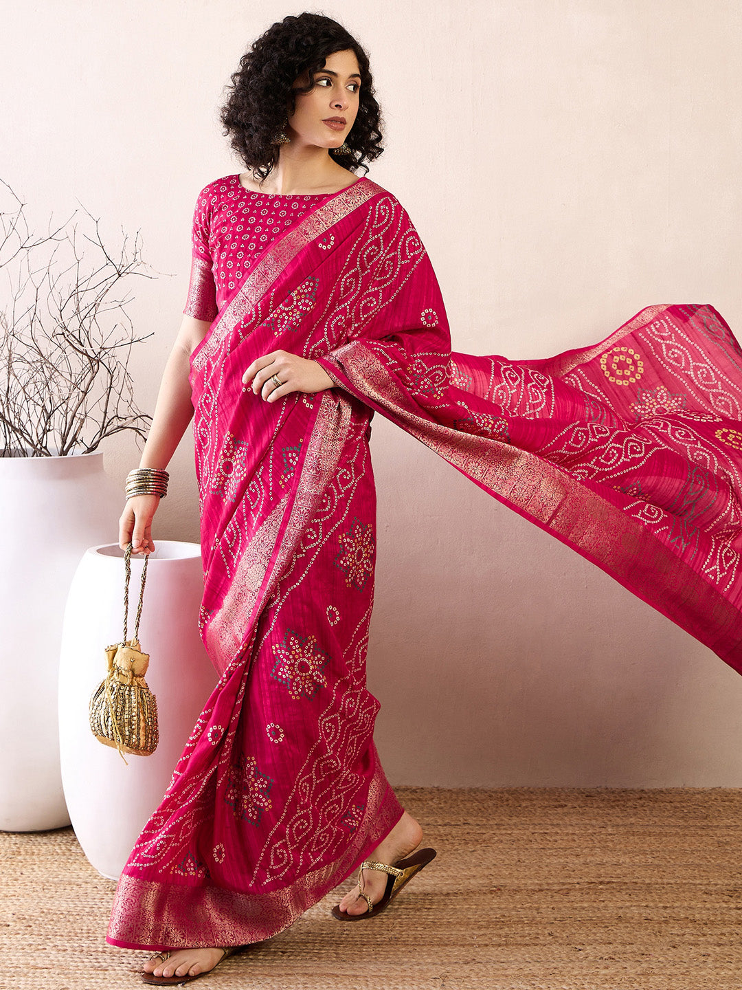 NOZ2TOZ Women's Muga Silk Pink Printed Ready to Wear With Blouse Piece - Distacart