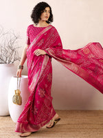 Thumbnail for NOZ2TOZ Women's Muga Silk Pink Printed Ready to Wear With Blouse Piece - Distacart