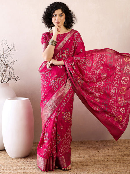 NOZ2TOZ Women's Muga Silk Pink Printed Ready to Wear With Blouse Piece - Distacart
