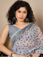 Thumbnail for NOZ2TOZ Women's Linen Grey Printed Ready to Wear With Blouse Piece - Distacart