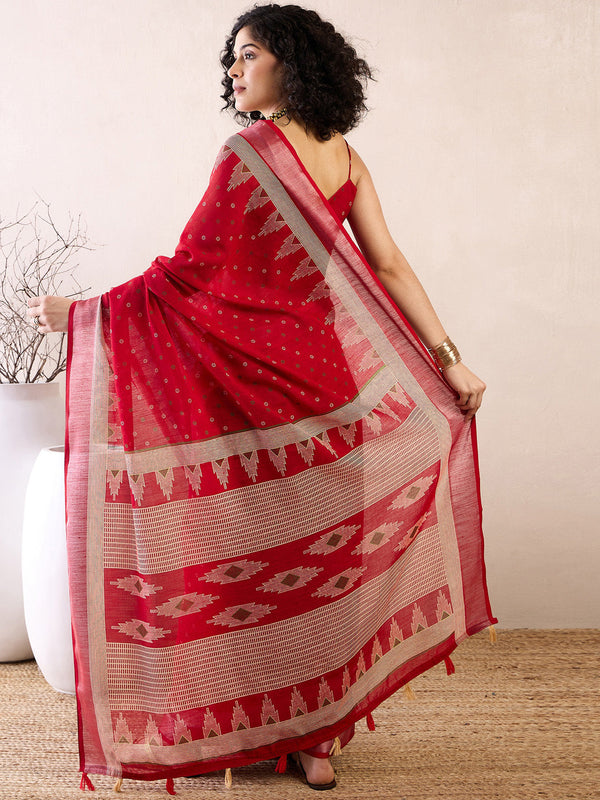 NOZ2TOZ Women's Cotton Linen Red Printed Ready to Wear With Blouse Piece - Distacart