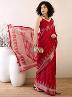 Thumbnail for NOZ2TOZ Women's Cotton Linen Red Printed Ready to Wear With Blouse Piece - Distacart