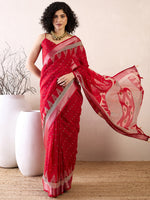 Thumbnail for NOZ2TOZ Women's Cotton Linen Red Printed Ready to Wear With Blouse Piece - Distacart