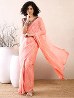 Thumbnail for NOZ2TOZ Women's Chiffon Pink Embellished Ready to Wear With Blouse Piece - Distacart