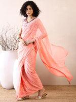 Thumbnail for NOZ2TOZ Women's Chiffon Pink Embellished Ready to Wear With Blouse Piece - Distacart