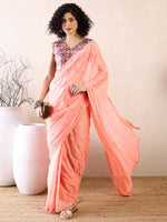 Thumbnail for NOZ2TOZ Women's Chiffon Pink Embellished Ready to Wear With Blouse Piece - Distacart