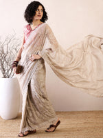 Thumbnail for NOZ2TOZ Women's Chiffon Cream Embellished Ready to Wear With Blouse Piece - Distacart