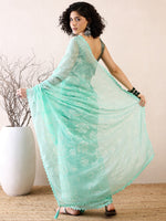 Thumbnail for NOZ2TOZ Women's Chiffon Sea Green Embellished Ready to Wear With Blouse Piece - Distacart