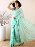 Thumbnail for NOZ2TOZ Women's Chiffon Sea Green Embellished Ready to Wear With Blouse Piece - Distacart