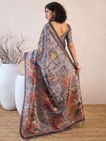 Thumbnail for NOZ2TOZ Women's Manipuri Silk Charcoal Grey Printed Ready to Wear With Blouse Piece - Distacart