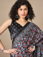 Thumbnail for NOZ2TOZ Women's Dola Silk Black Digital Print Ready to Wear With Blouse Piece - Distacart